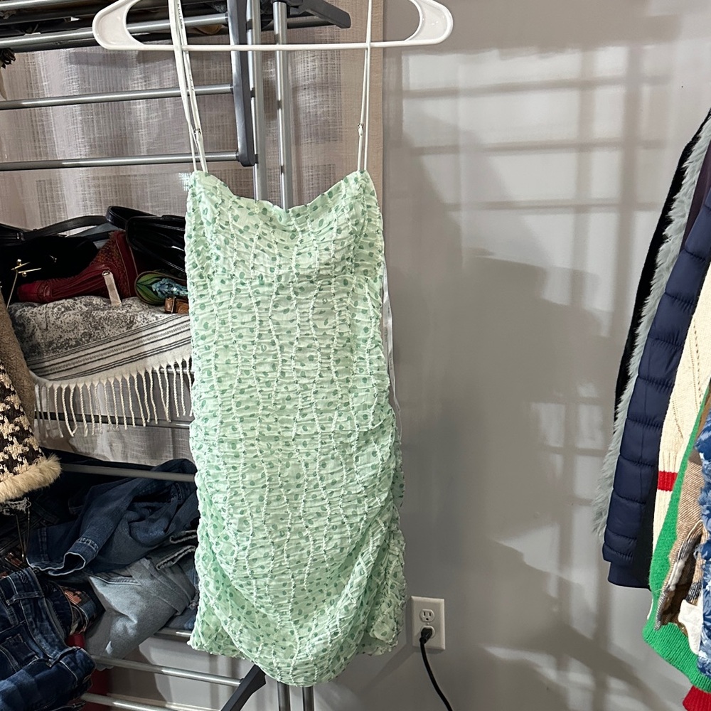 For Love And Lemons Light Green Textured Mini Dress
